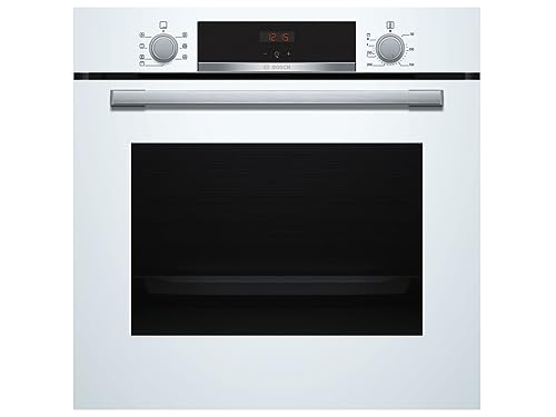 Bosch HBA533BW1 Serie 4 Einbau-Backofen, 60 x 60 cm, EcoClean Direct Reinigungshilfe, 3D Heißluft Backen auf 3 Ebenen, LED-Display, Versenkknebel, Schnellaufheizung, Kindersicherung