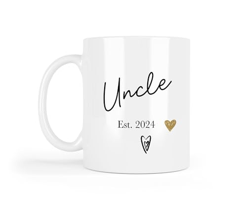 UNIQUEPGIFTS Onkel Geschenke, Onkel Tasse, New Oncle Pregnancy Ankündigung, Geschenke für Onkel, Geschenk von Nichte Neffe, 325 ml, weiße Keramiktasse (Onkel Est. 2024 (1 Tasse))
