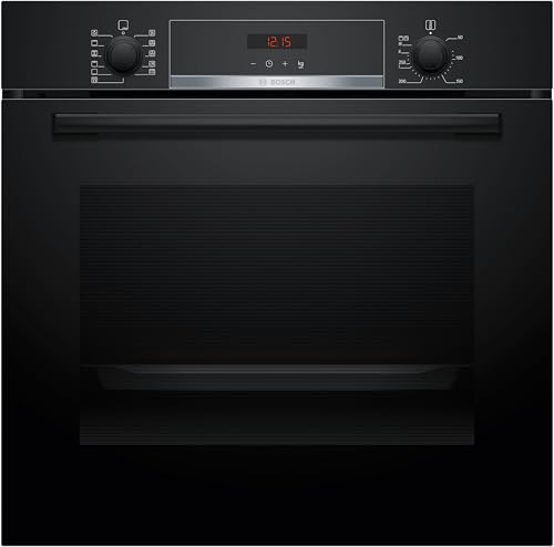 Bosch HBA574BB3, Serie 4, Einbau-Backofen 60 x 60 cm, Pyrolyse-Selbstreinigung, LED-Display-Steuerung, Automatikprogramme, Hydrolytische Reinigungshilfe, 3D-Heißluft für gleichmäßiges Backen, Schwarz