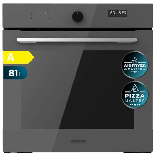 Cecotec Einbaubackofen Multifunktion 60 cm Bolero Hexa AF316000 Glass Grey A 3400W, 81L Kapazität, 11 Funktionen mit Airfryer Master, Pizza Master, Steam Asisst, Steam EasyClean, 3D Cooking, Defrost