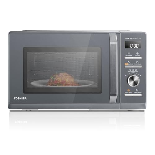 Toshiba MW3-AG25PFI(MG) Mikrowellen mit Grill 25L 3-in-1 Mikrowellenherd mit Origin-Inverter 900W Chef-Abtauung Mikrowelle Grill Kombi 10 Leistungsstufen 7 Automatikprogrammen Einfacher Reinigung Grau