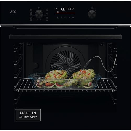 AEG Wifi Einbaubackofen – Serie 5 LED-Touchdisplay – Made in Germany – Pyrolyse Selbstreinigung – Feuchtigkeitszugabe: Knusprige Krusten – Kerntemperatursensor – 45 Automatikprogramme – TA5PB50WAB