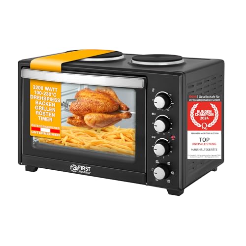 TZS First Austria Mini-Backofen mit Kochplatten | 45 Liter Fassungsvermögen, 3200W, Umluft, max 230°C |...