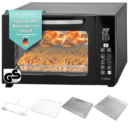 A-Rival Minibackofen mit Umluft | 45+3l - GS-Geprüft, DE | Mini Backofen mit Umluft - 12 Programmen,...