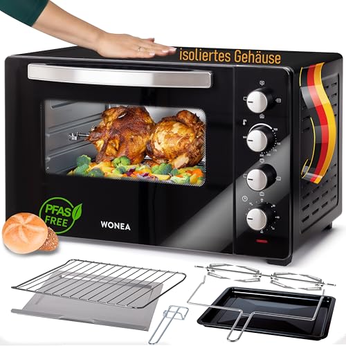 WONEA - 45 Liter Minibackofen mit Umluft, Mini Backofen mit isoliertem Gehäuse, Mini Ofen mit...